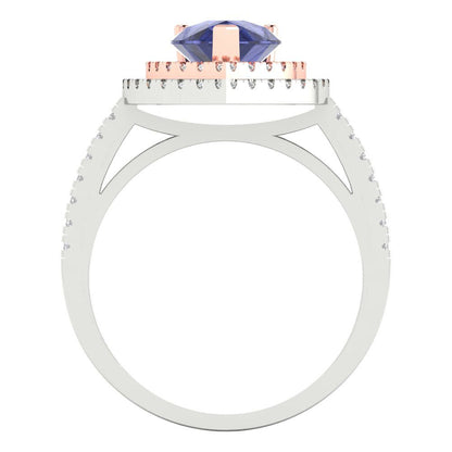 2.48 cttw Simulated Tanzanite Hidden Halo Engagement Ring - Solid White/Rose Gold (VVS1, Pear Cut,10X7mm )
