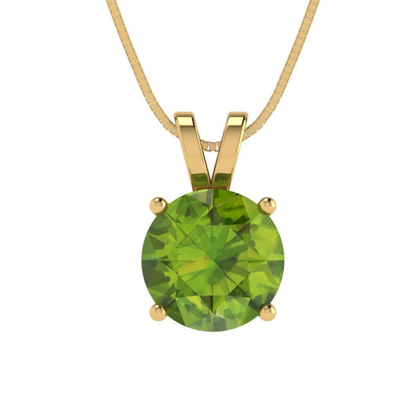 2.5 ct Brilliant Round Cut Solitaire Natural Peridot Stone Yellow Gold Pendant with 16" Chain