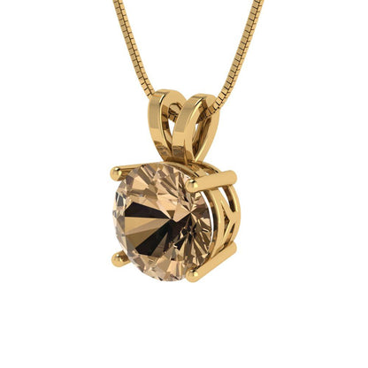 2.5cttw Round Cut Champagne Gold-Plated 925 Silver Pendant and 16" Box-Chain Necklace