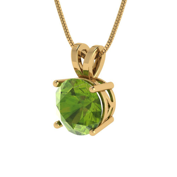 2.5 ct Brilliant Round Cut Solitaire Natural Peridot Stone Yellow Gold Pendant with 16" Chain