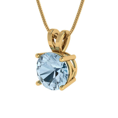 2.5 tcw Necklace Pendant - 14K White Gold Round Cut Solitaire  Swiss Blue Topaz - Adjustable Length - 15in Box Chain to 18in