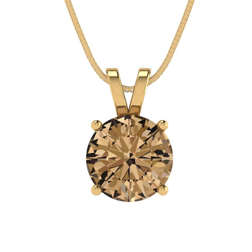 2.5ct Round VVS1 Brown Champagne Simulated Diamond Solitaire Designer Pendant Necklace 16" Gift BoxChain Solid 14k Yellow gold