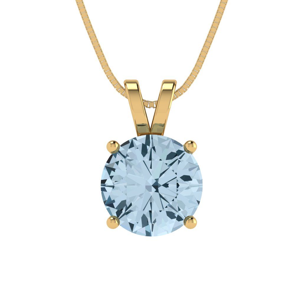 2.5 tcw Necklace Pendant - 14K White Gold Round Cut Solitaire  Sky Blue Topaz - Adjustable Length - 15in Box Chain to 18in