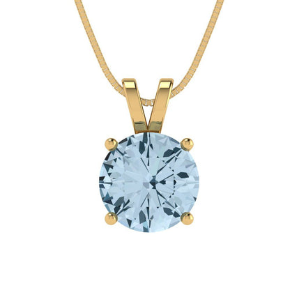 2.5 tcw Necklace Pendant - 14K White Gold Round Cut Solitaire  Sky Blue Topaz - Adjustable Length - 15in Box Chain to 18in