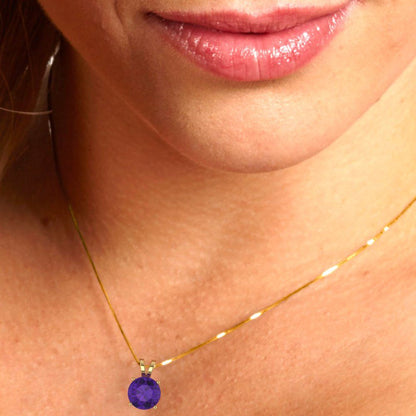 2.5cttw Round Cut Amethyst Gold-Plated 925 Silver Pendant and 16" Box-Chain Necklace