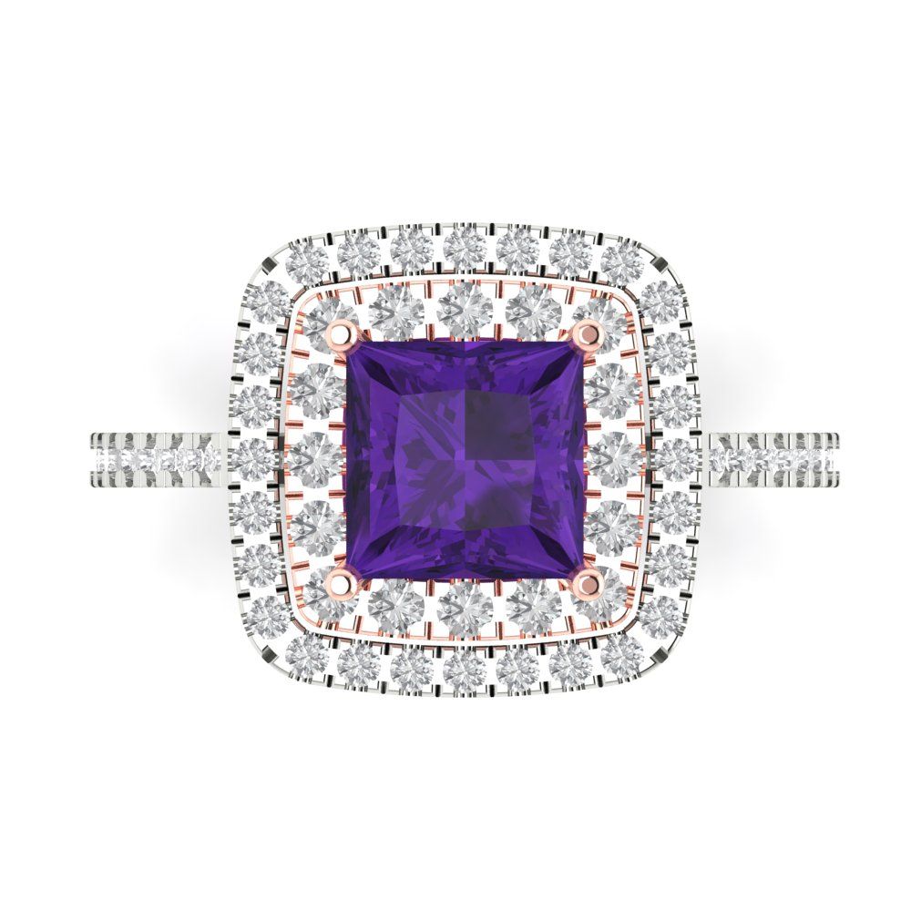 2.07 cttw Natural Amethyst Hidden Halo Engagement Ring - Solid Gold (Princess Cut,6.5mm)