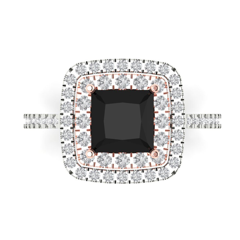 2.07 cttw Natural Onyx Hidden Halo Engagement Ring - Solid White/Rose Gold (VVS1, Princess Cut,6.5mm)