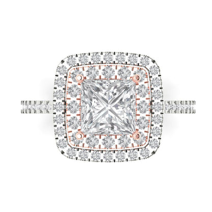 2.07 cttw White Sapphire Hidden Halo Engagement Ring - Solid White/Rose Gold (VVS1, Princess Cut,6.5mm)
