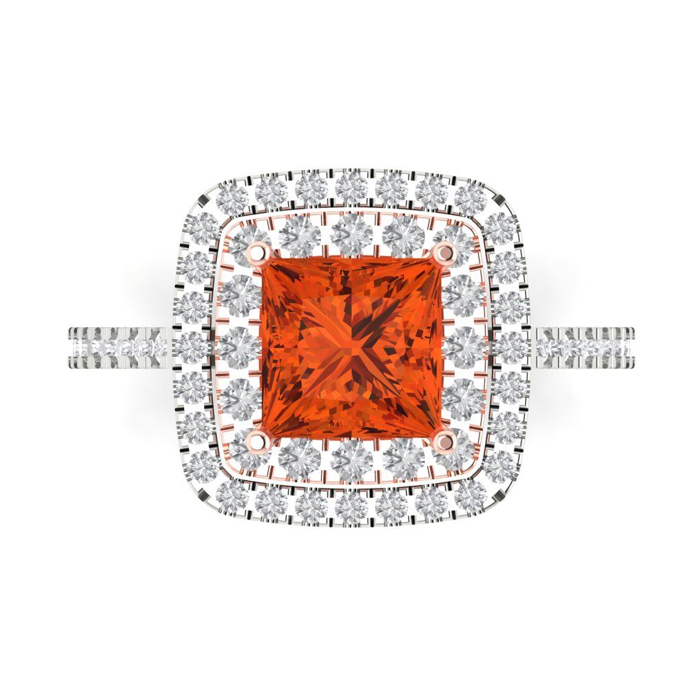 2.07 cttw Zirconia Simulated Red Diamond Hidden Halo Engagement Ring - Solid White/Rose Gold (VVS1, Princess Cut,6.5mm)