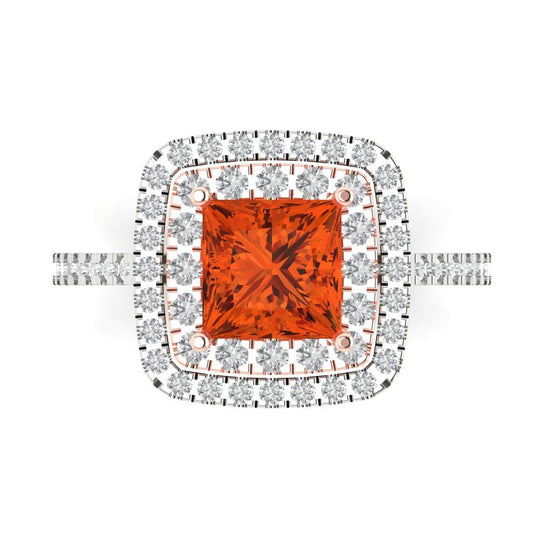 2.07 cttw Zirconia Simulated Red Diamond Hidden Halo Engagement Ring - Solid White/Rose Gold (VVS1, Princess Cut,6.5mm)