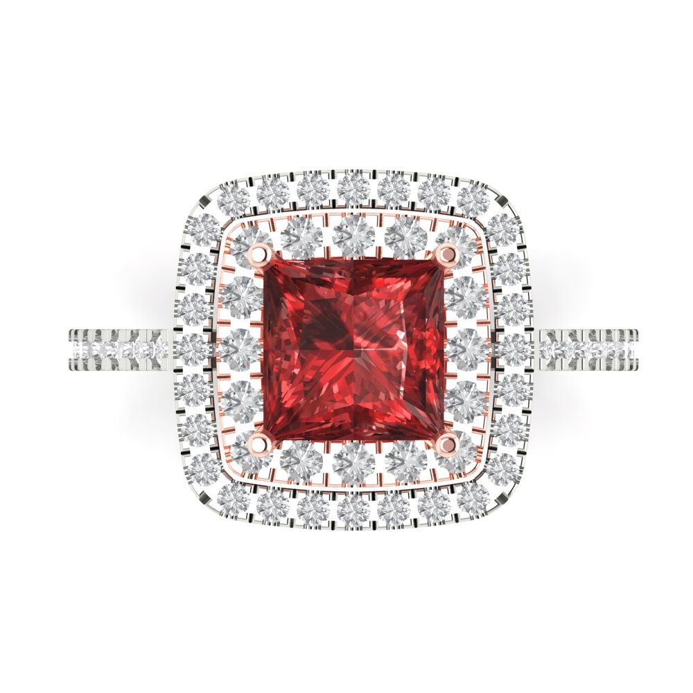 2.07 cttw Natural Garnet Hidden Halo Engagement Ring - Solid White/Rose Gold (VVS1, Princess Cut,6.5mm)