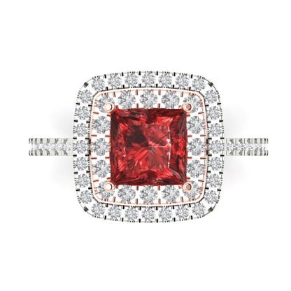 2.07 cttw Natural Garnet Hidden Halo Engagement Ring - Solid White/Rose Gold (VVS1, Princess Cut,6.5mm)