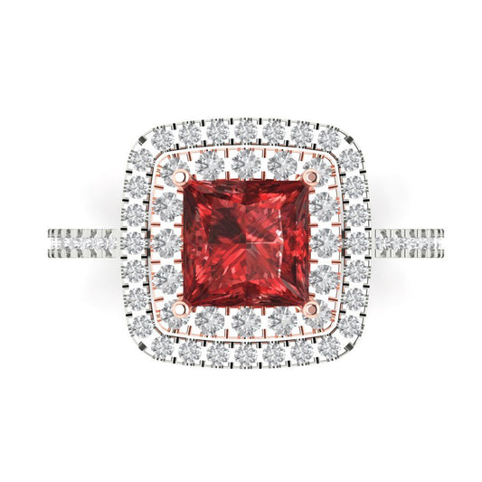 2.07 cttw Natural Garnet Hidden Halo Engagement Ring - Solid White/Rose Gold (VVS1, Princess Cut,6.5mm)