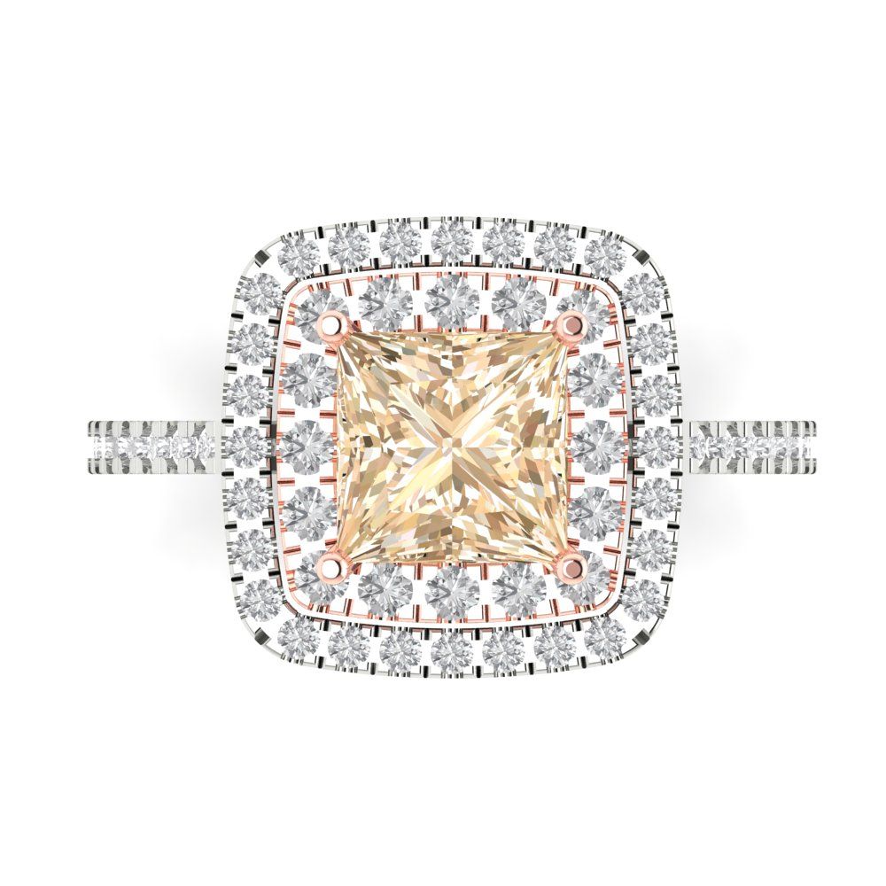2.07 cttw Natural Morganite Hidden Halo Engagement Ring - Solid Gold (Princess Cut,6.5mm)