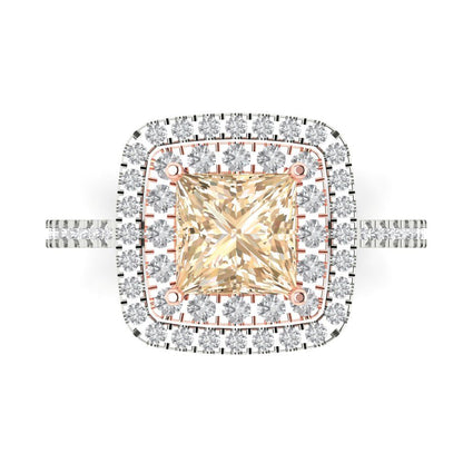2.07 cttw Natural Morganite Hidden Halo Engagement Ring - Solid Gold (Princess Cut,6.5mm)