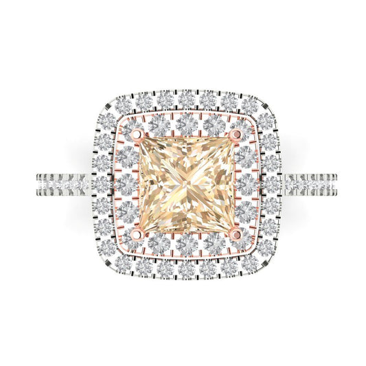 2.07 cttw Natural Morganite Hidden Halo Engagement Ring - Solid White/Rose Gold (VVS1, Princess Cut,6.5mm)