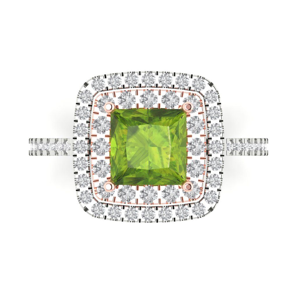 2.07 cttw Natural Peridot Hidden Halo Engagement Ring - Solid White/Rose Gold (VVS1, Princess Cut,6.5mm)