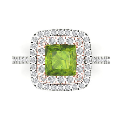 2.07 cttw Natural Peridot Hidden Halo Engagement Ring - Solid White/Rose Gold (VVS1, Princess Cut,6.5mm)