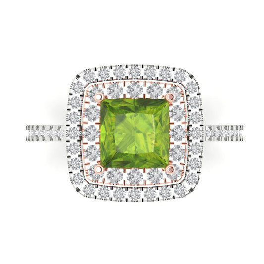 2.07 cttw Natural Peridot Hidden Halo Engagement Ring - Solid White/Rose Gold (VVS1, Princess Cut,6.5mm)