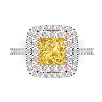2.07 cttw Natural Citrine Hidden Halo Engagement Ring - Solid Gold (Princess Cut,6.5mm)