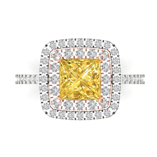 2.07 cttw Natural Citrine Hidden Halo Engagement Ring - Solid White/Rose Gold (VVS1, Princess Cut,6.5mm)