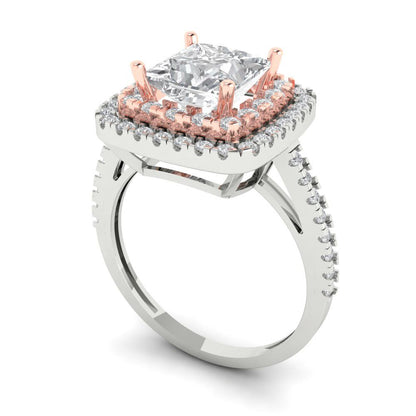 2.07 cttw Moissanite Hidden Halo Engagement Ring - Solid White/Rose Gold (VVS1, Princess Cut,6.5mm)
