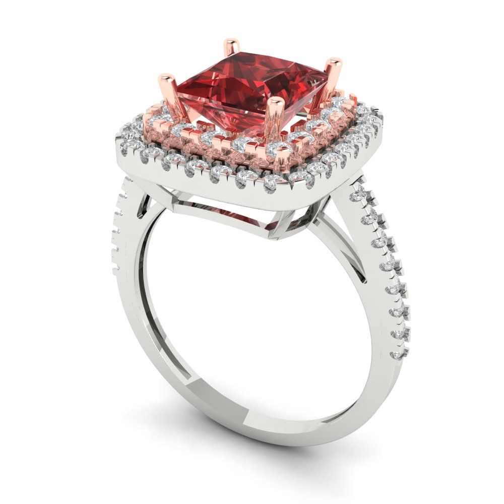 2.07 cttw Natural Garnet Hidden Halo Engagement Ring - Solid White/Rose Gold (VVS1, Princess Cut,6.5mm)