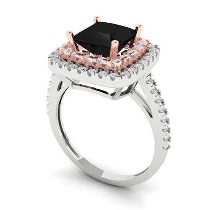 2.07 cttw Natural Onyx Hidden Halo Engagement Ring - Solid White/Rose Gold (VVS1, Princess Cut,6.5mm)