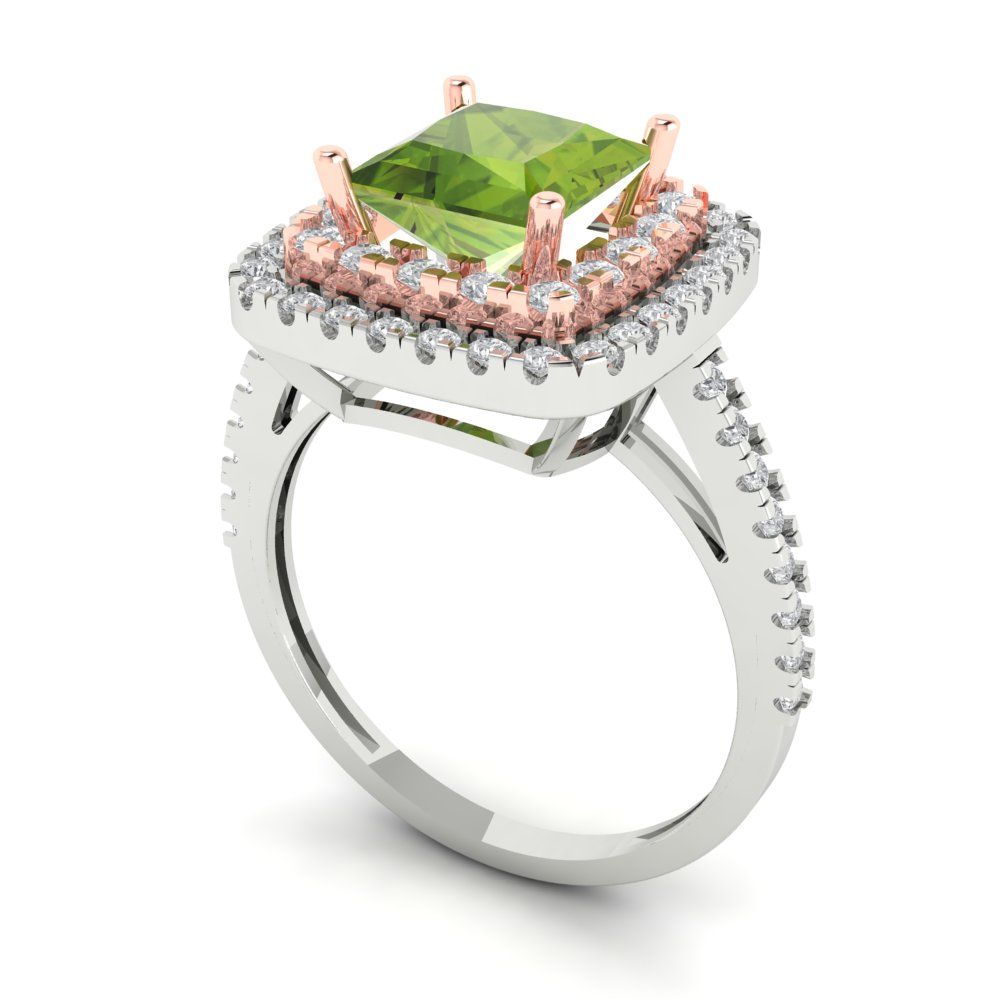 2.07 cttw Natural Peridot Hidden Halo Engagement Ring - Solid White/Rose Gold (VVS1, Princess Cut,6.5mm)