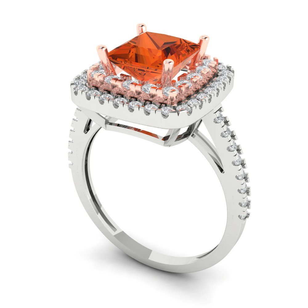 2.07 cttw Zirconia Simulated Red Diamond Hidden Halo Engagement Ring - Solid White/Rose Gold (VVS1, Princess Cut,6.5mm)