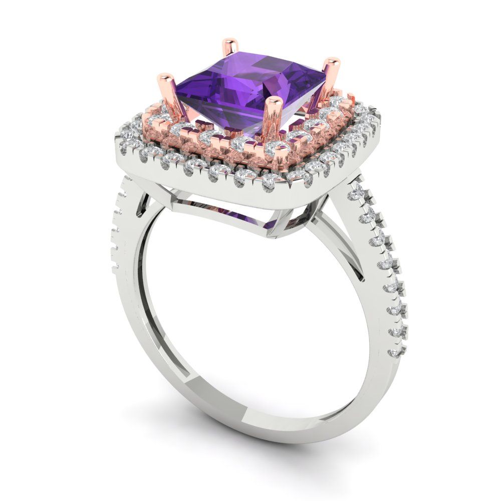2.07 cttw Natural Amethyst Hidden Halo Engagement Ring - Solid Gold (Princess Cut,6.5mm)