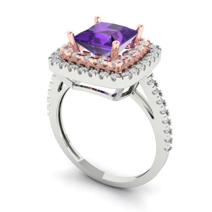2.07 cttw Natural Amethyst Hidden Halo Engagement Ring - Solid Gold (Princess Cut,6.5mm)