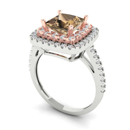 2.07 cttw Zirconia Simulated Champagne Diamond Hidden Halo Engagement Ring - Solid Gold (VVS1, Princess Cut,6.5mm)