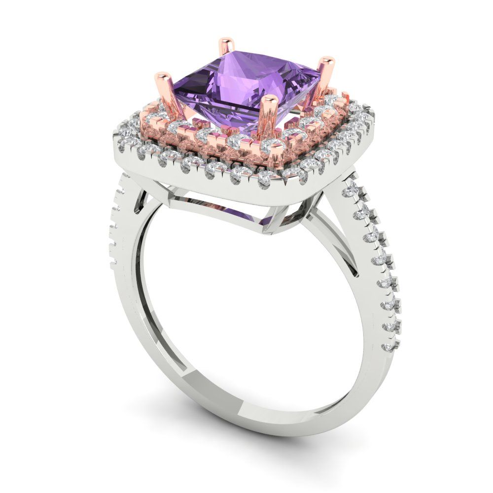 2.07 cttw Simulated Alexandrite Hidden Halo Engagement Ring - Solid White/Rose Gold (VVS1, Princess Cut,6.5mm)