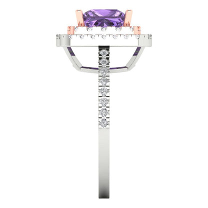2.07 cttw Simulated Alexandrite Hidden Halo Engagement Ring - Solid White/Rose Gold (VVS1, Princess Cut,6.5mm)