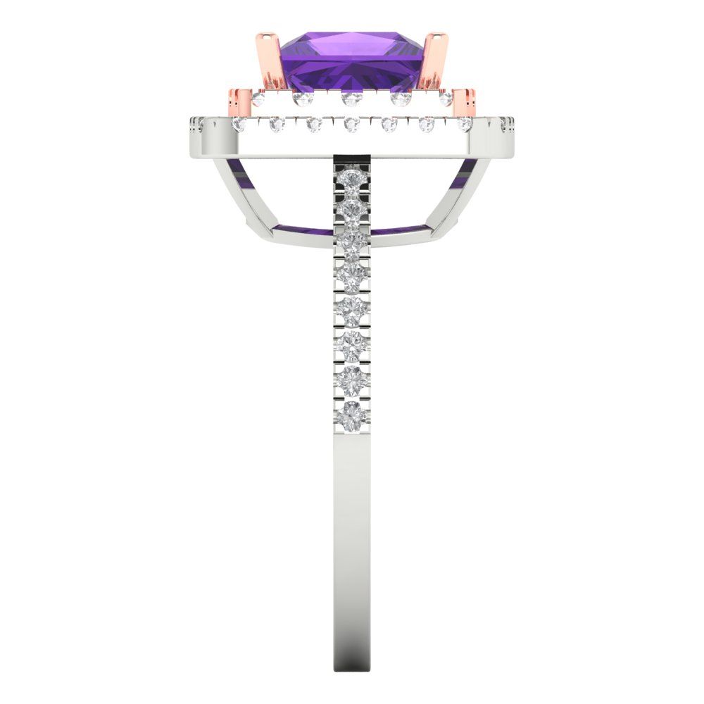 2.07 cttw Natural Amethyst Hidden Halo Engagement Ring - Solid Gold (Princess Cut,6.5mm)