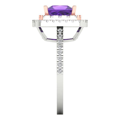 2.07 cttw Natural Amethyst Hidden Halo Engagement Ring - Solid Gold (Princess Cut,6.5mm)