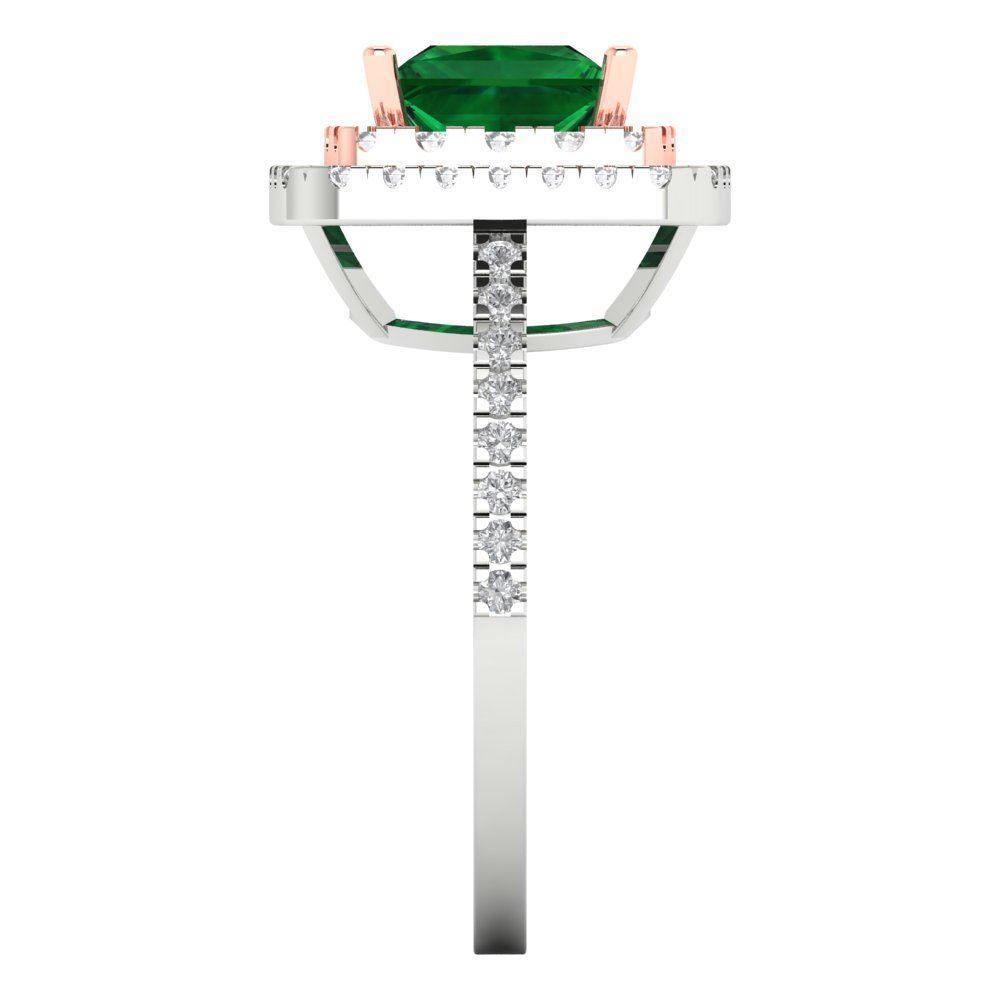 2.07 cttw Simulated Emerald Hidden Halo Engagement Ring - Solid White/Rose Gold (VVS1, Princess Cut,6.5mm)