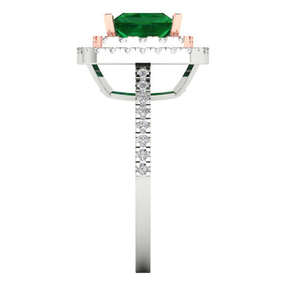 2.07 cttw Simulated Emerald Hidden Halo Engagement Ring - Solid White/Rose Gold (VVS1, Princess Cut,6.5mm)