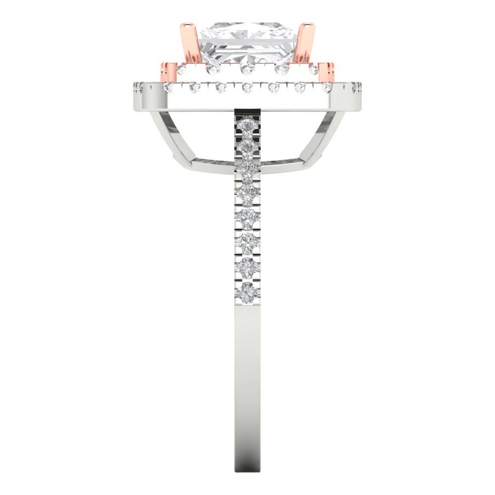 2.07 cttw Zirconia Simulated Diamond Hidden Halo Engagement Ring - Solid White/Rose Gold (VVS1, Princess Cut,6.5mm)