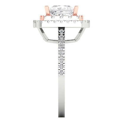 2.07 cttw Zirconia Simulated Diamond Hidden Halo Engagement Ring - Solid White/Rose Gold (VVS1, Princess Cut,6.5mm)