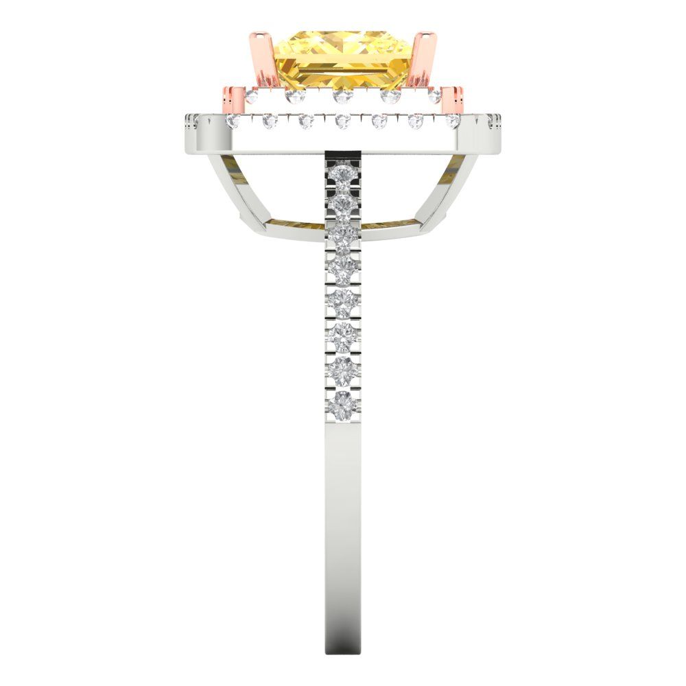 2.07 cttw Zirconia Simulated Yellow Diamond Hidden Halo Engagement Ring - Solid Gold (VVS1, Princess Cut,6.5mm)