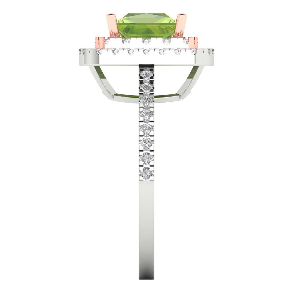 2.07 cttw Natural Peridot Hidden Halo Engagement Ring - Solid White/Rose Gold (VVS1, Princess Cut,6.5mm)
