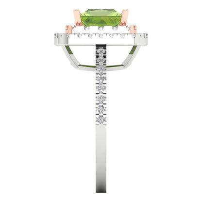 2.07 cttw Natural Peridot Hidden Halo Engagement Ring - Solid White/Rose Gold (VVS1, Princess Cut,6.5mm)