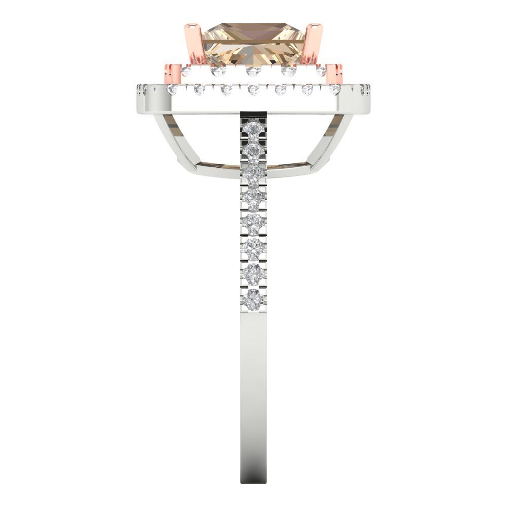2.07 cttw Yellow Moissanite Hidden Halo Engagement Ring - Solid White/Rose Gold (VVS1, Princess Cut,6.5mm)