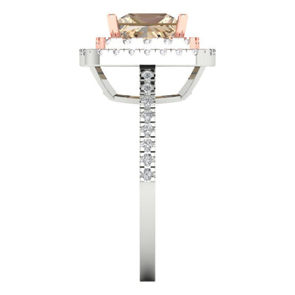 2.07 cttw Yellow Moissanite Hidden Halo Engagement Ring - Solid White/Rose Gold (VVS1, Princess Cut,6.5mm)