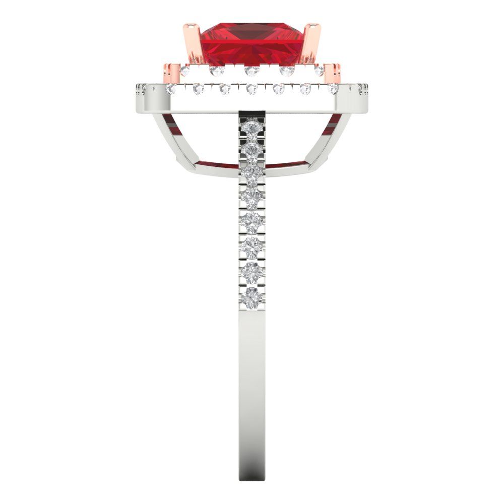 2.07 cttw Simulated Ruby Hidden Halo Engagement Ring - Solid White/Rose Gold (VVS1, Princess Cut,6.5mm)