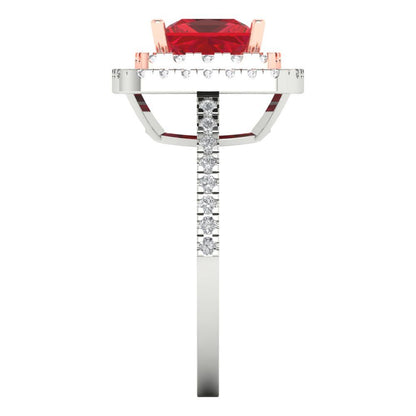 2.07 cttw Simulated Ruby Hidden Halo Engagement Ring - Solid White/Rose Gold (VVS1, Princess Cut,6.5mm)