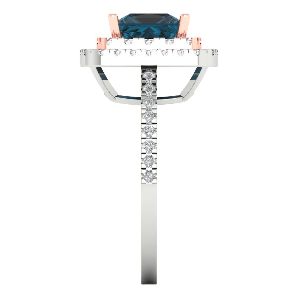 2.07 cttw Natural London Blue Topaz Hidden Halo Engagement Ring - Solid White/Rose Gold (VVS1, Princess Cut,6.5mm)