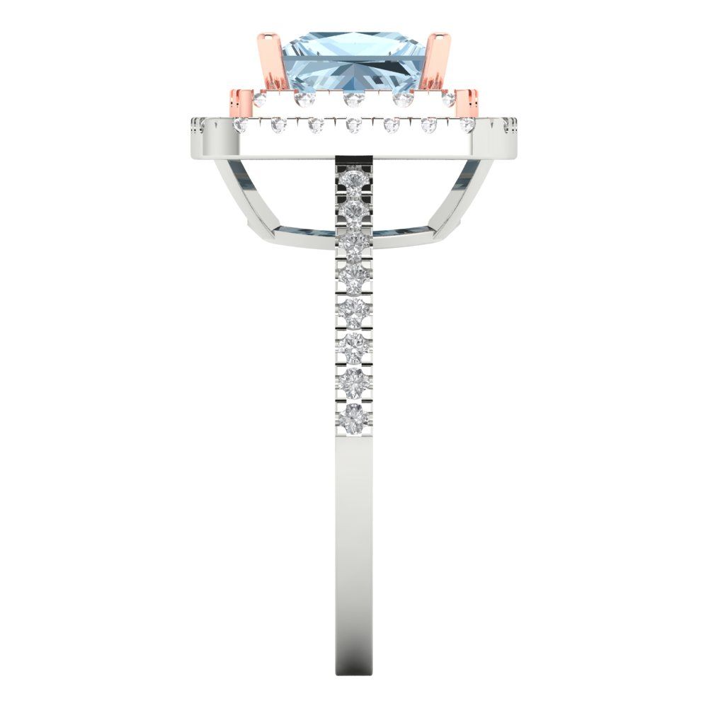 2.07 cttw Natural Swiss Blue Topaz Hidden Halo Engagement Ring - Solid White/Rose Gold (VVS1, Princess Cut,6.5mm)